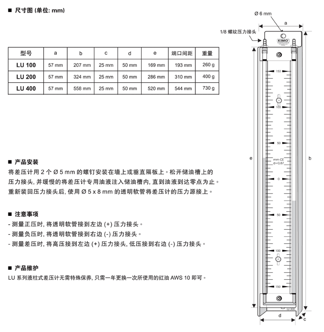 LU系列u型壓差計